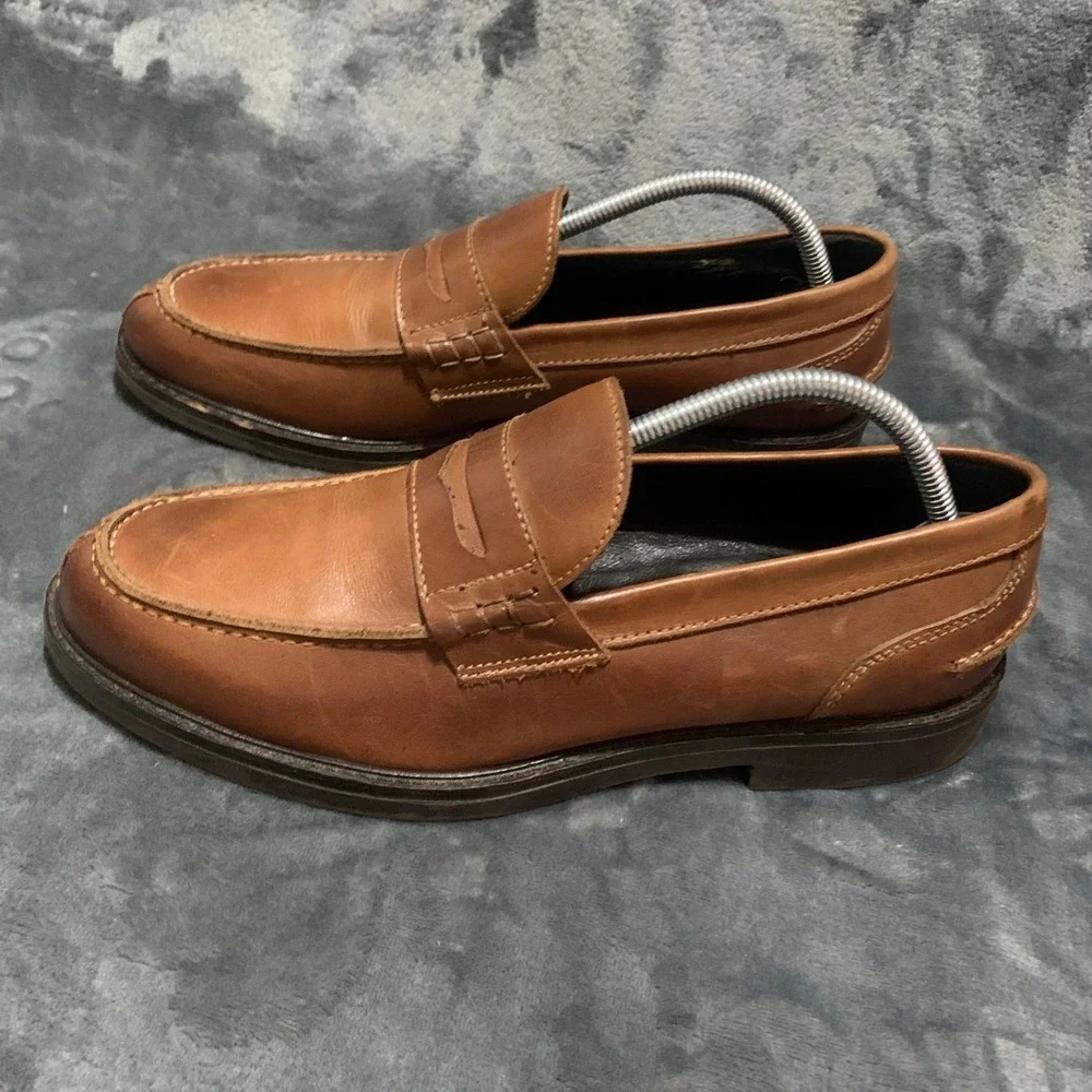 Mitchumm Mens Tan Leather Penny Loafers Made in Italy Size 42 Slip On Shoes